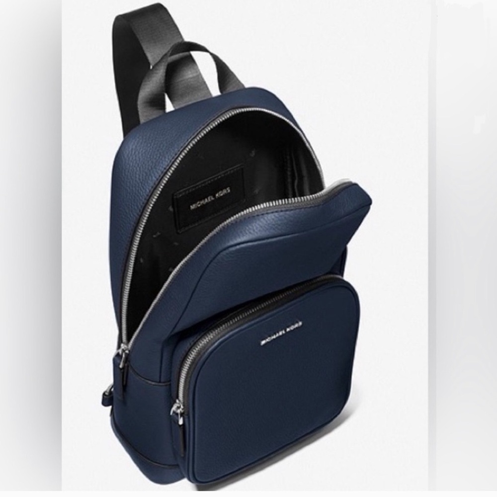 Micheal Kors Cooper Pebbled Leather Sling Pack Navy Blue